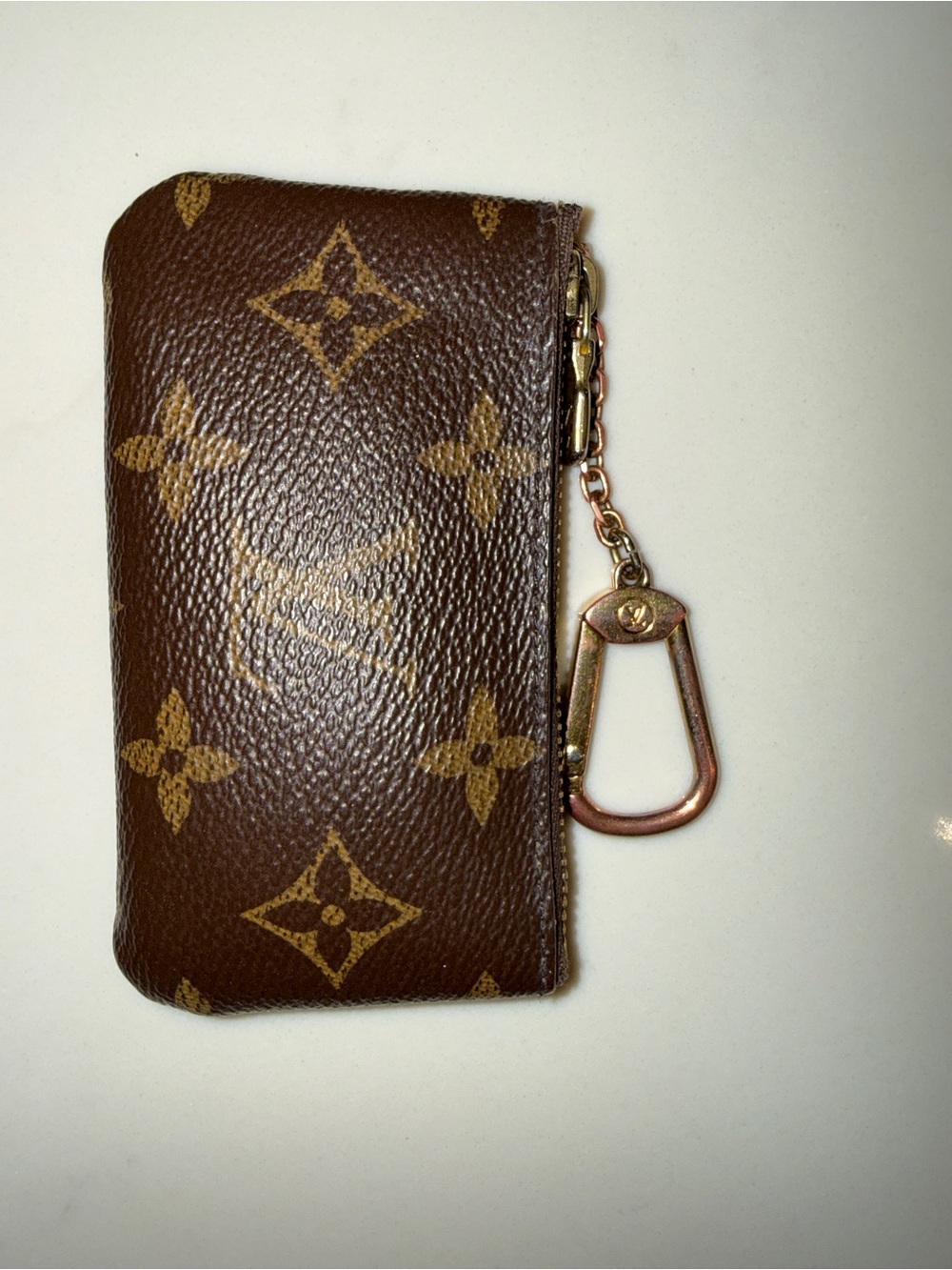 Louis Vuitton Brown Monogram Key Pouch with Gold Hardware